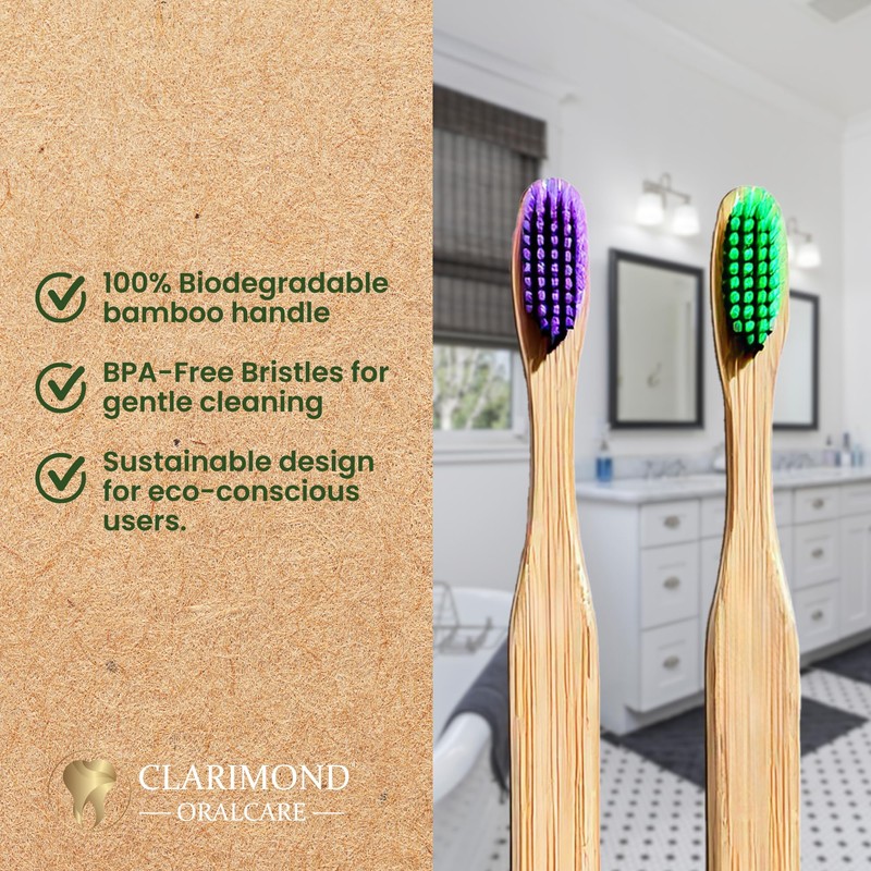 Clarimond Bamboo Toothbrush Set - Eco-Friendly, Biodegradable, 2 Types BPA-Free