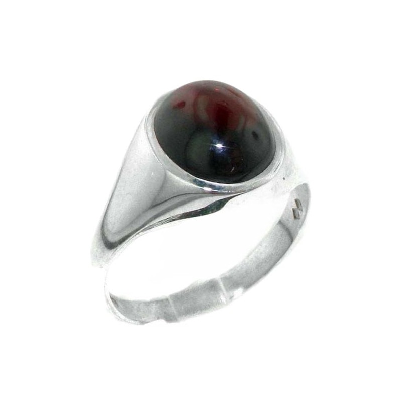 Solid Sterling Silver Ring, Natural Cabochon Garnet Mens Signet Ring