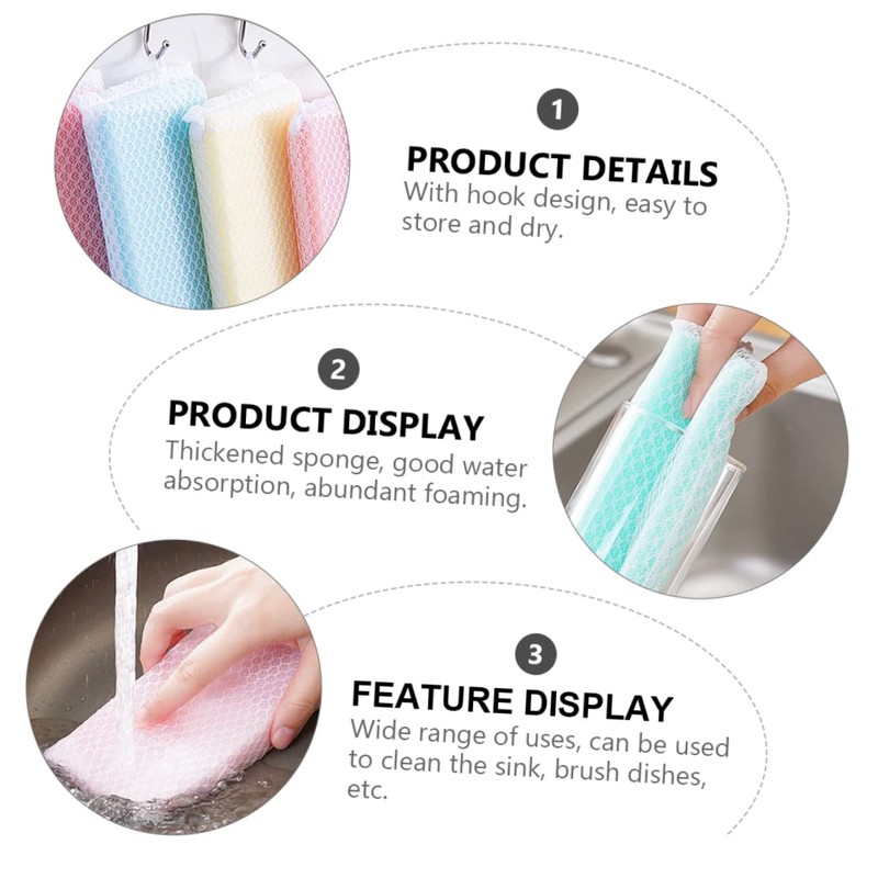 ORFOFE 10pcs Cleaning Dishcloths Scouring Sponge Scrubbers for Kitchen Bathroom