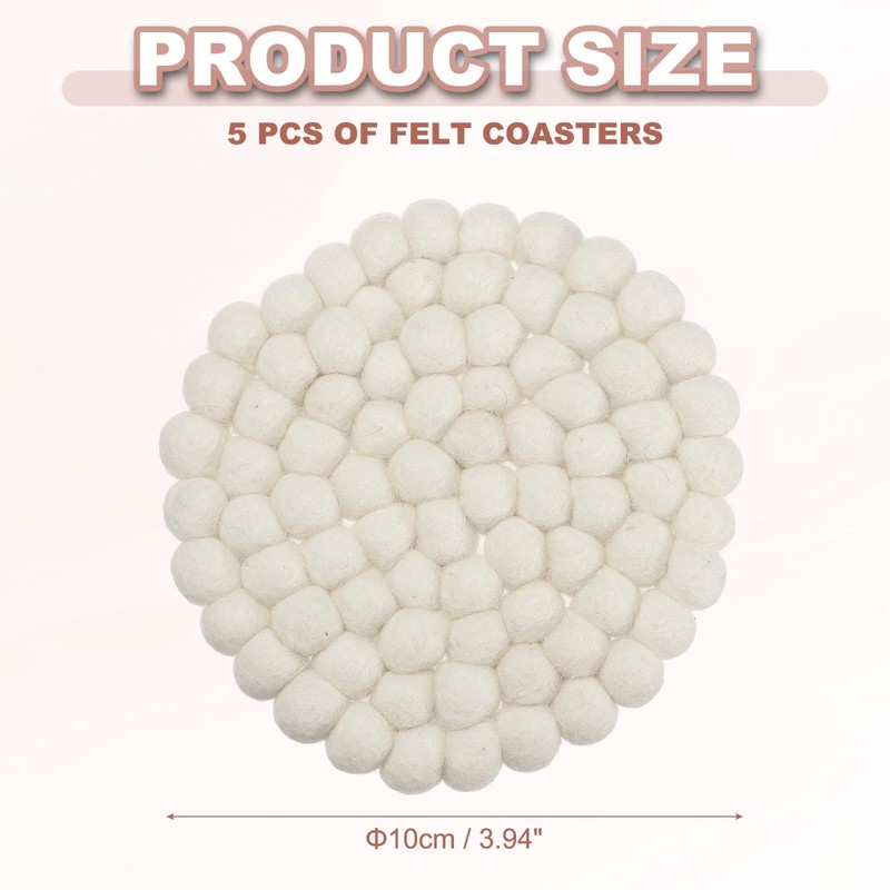 PATIKIL Set of 5 Round Wool Felt Coasters, Absorbent Cute