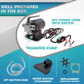 Acquaer Water Transfer Pump DC 12V 1/10HP Portable Electric Water Removal Utility Pump with Switch and Suction Hose Kit, Low Suction Water Removal for RV, Water Beds, Pools, Rain Barrel, Aquariums