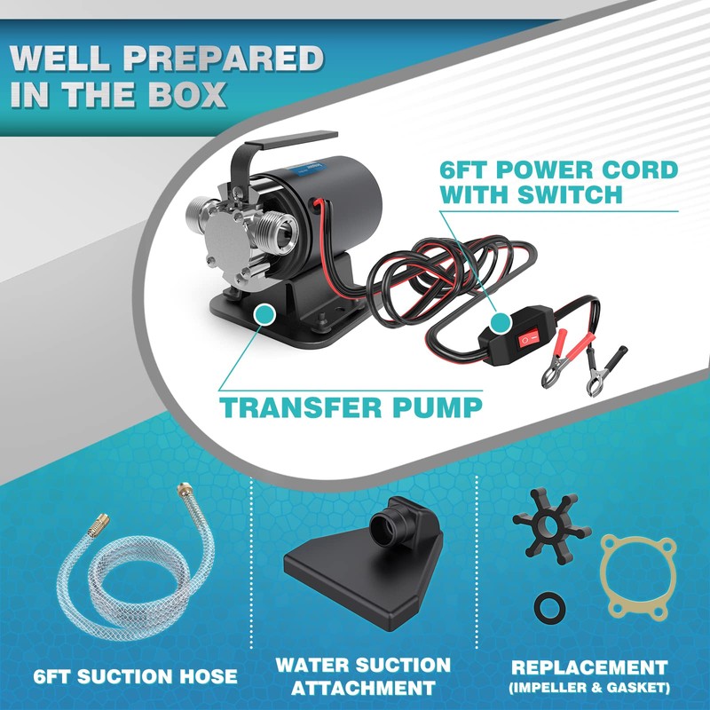 Acquaer Water Transfer Pump DC 12V 1/10HP Portable Electric Water