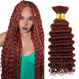 Tuheerst #33 Reddish Brown Color Boho Braiding Human Hair Deep Wave 50g/Bundle Total 100g Unprocessed Knotless Braids Human Hair Extension For Women 14 14 Inch