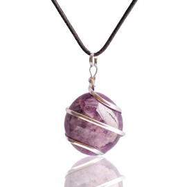 Amethyst Stone Natural Healing Crystals and Stones Crystal Pendants Necklace for Women Good Luck Charm Spiritual Gift for Him Her Jewelry for Women Men (Tumble Wire Wrap)