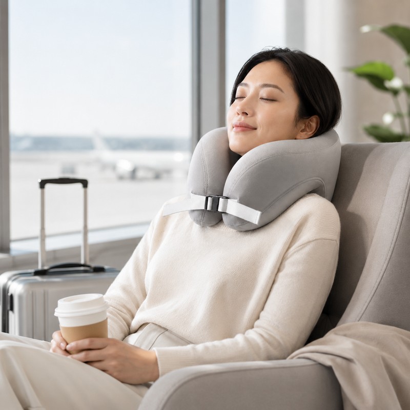 Travel Neck Pillow for Airplane Rest – U-Shaped Memory Foam