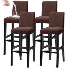 KELUINA Bar Stool Covers, Stretch Removable Washable Slipcover for Short Rotating Dinning Chair Back Bar Stool (Brown, Set of 4)