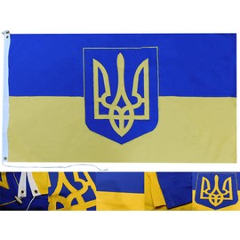 Ukraine Ukrainian Middle Trident 3x5 3'x5' Premium Quality Heavy Duty 100% Cotton Flag Banner 2 Grommets With Clips