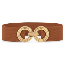JasGood Women's Wide Elastic Waist Belt Stretchy Belt for Dresses Hip Belt Golden Buckle Belt for Women, brown