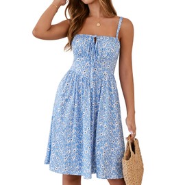 YATHON Graduation Dress for Women 2025 Mini Cute Floral Corset Cottagecore Sundress Short Summer Beach Dresses(YT602-Blue White F 04,L)
