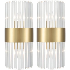 TEENYO Clear Glass Wall Sconces Set of Two Titanium Gold Wall Light Fixtures Modern Crystal Sconces Wall Lighting 2-Pack