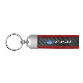 iPick Image for Ford F-150 Real Carbon Fiber Strap with Red Leather Stitching Edge Key Chain