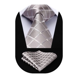 HISDERN Ties for Men Plaid Tie and Pocket Square Set Silk Extra Long Ties Formal Woven Classic Men's Checkered Neckties for Business or Wedding