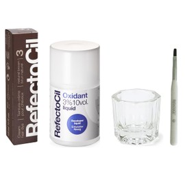 RefectoCil Natural Brown (#3) Hair Tinting Kit Includes Cream Hair Dye + Liquid Oxidant 3% + Mixing Brush & Mixing Dish