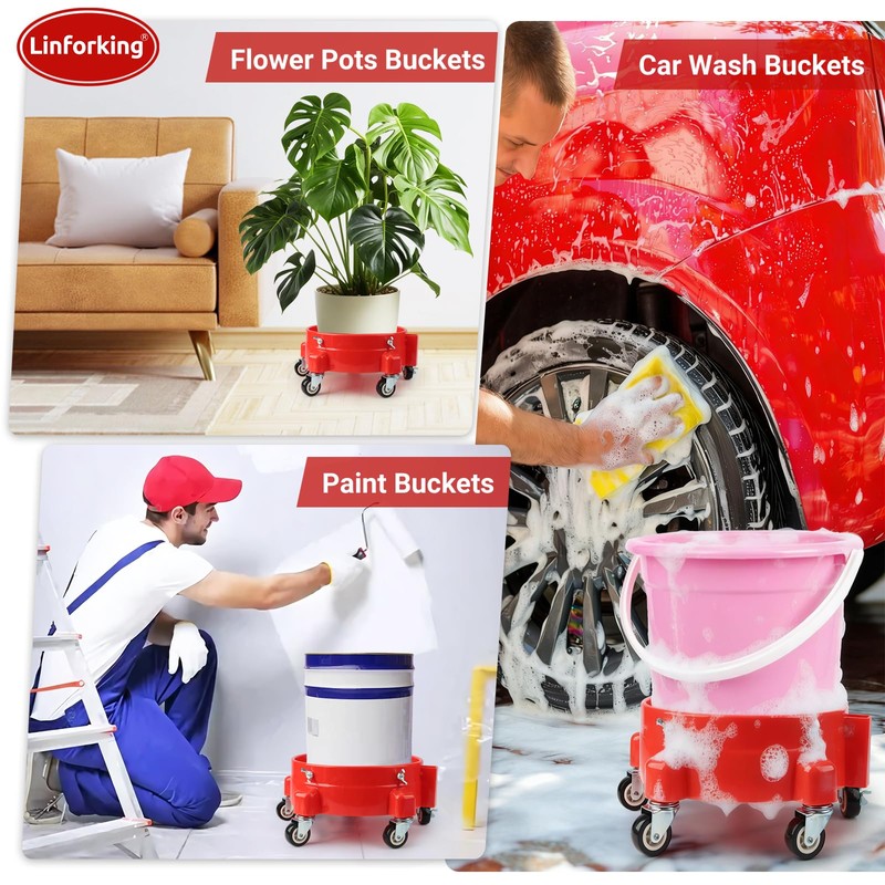 Bucket Dolly 5 Gallon with Wheels,360°Rolling Car Wash Bucket Roller