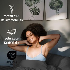 Homesty Premium Pillowcases 80 x 80 cm - 100% Cotton Pillowcases Oeko-Tex with YKK Zip Anthracite Soft & Breathable