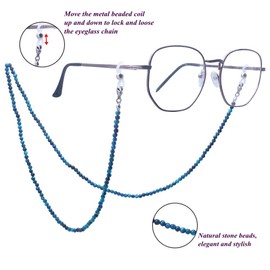 KAI Top parte superior Cadena para anteojos de sol, cadena de moda con abalorio de piedra natural, cordón para máscara facial, cadena para mujeres y hombres, Azul (blue tiger eye), 28/''