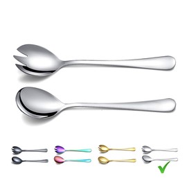 Salad Server Set, Berglander Stainless Steel Salad Serving Set, Salad Servers, Salad Spoon, Salad Fork, Pack of 2 (Shiny Silver)