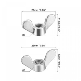 uxcell M5 M6 Wing Nuts Butterfly Nut Zinc Plated Silver Tone 40pcs