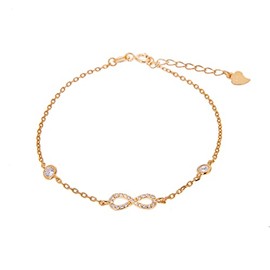 jewellerybox Yellow Gold Dipped Fine Sterling Silver Infinity & Round Clear CZ Adjustable Bracelet