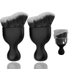 Flomiara 2PCS Tan Brush, Tanning Makeup Face & Angled Flat Foundation Blush Buffing Brush for Cosmetics Blending Liquid Powder Cream Tan Applicator, Self Tanning Face Hands Feet Body Leg Brushes Black