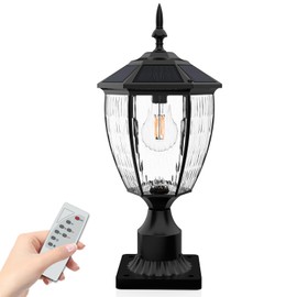 Jandov Solar Post Lights with Pier Mount Base, 17.3'' H 2700K Solar Lamp Post Light Waterproof, Dusk to Dawn Pole Lights Outdoor for Garden Patio Yard Pathway Gate, Remote Control, Black(Warm White)