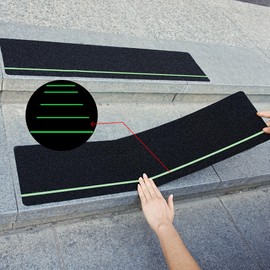 COSIMIXO 30" X 6"(10-Pack) Anti Slip Traction Treads with Glow in The Dark Stripe,Best Grip Tape Non Skid, Outdoor Anti-Skid Tape, High Traction Friction Abrasive Adhesive for Stairs Step