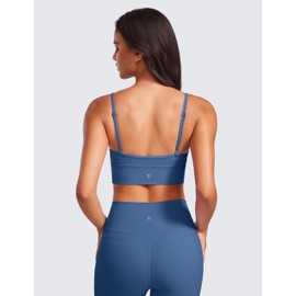 CRZ YOGA Womens Butterluxe Sweetheart Longline Sports Bra - V Neck Adjustable Thin Strap Yoga Camisole Padded Crop Top Pitch Blue Large