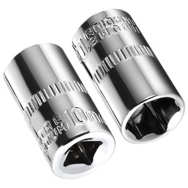 2-Pc 10mm Shallow Sockets, 6-Point, 1/4-Inch Drive - Heavy Duty & Affordable Chrome Vanadium Steel, Fits Snap-on, Craftsman, DeWalt - Metric Standard Socket for Auto Repair, DIY & More