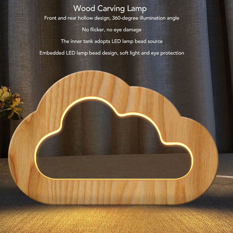 Wood Carving Lamp Wooden Hollow Design USB Powered Embedded 3D