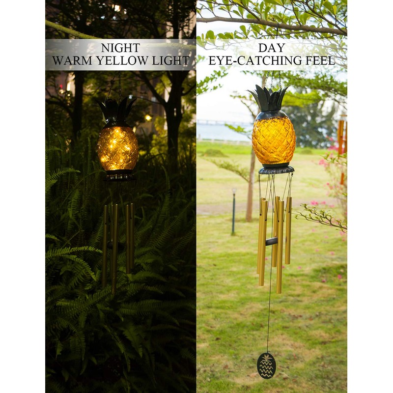 MUMTOP Solar Wind Chime Pineapple Solar LED Light Tropical Windchimes