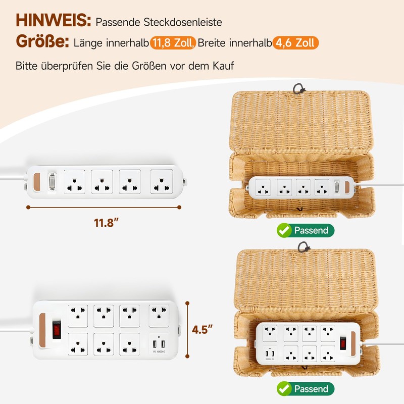 Handmade Cable Box, Rattan Cable Management Box, Under Desk Cable