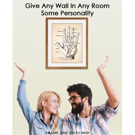 Vintage Map of Hand Palmistry - 11x14 Unframed Steampunk and Gothic Prints For Home, Office, Dorm and Goth Room Decor - Creative Idea for Occult, Palm Reading, Numerology & Horoscope Fans