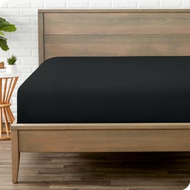 Bare Home Fitted Bottom Sheet Twin - Premium 1800 Microfiber - Ultra-Soft Wrinkle Free - Deep Pocket - Fitted Sheet (Twin, Black)