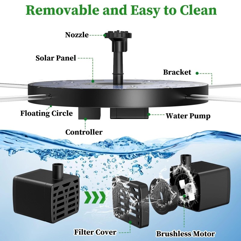 AISITIN Solar Power Bird Bath Fountain Pump Upgrade 2.5W Solar