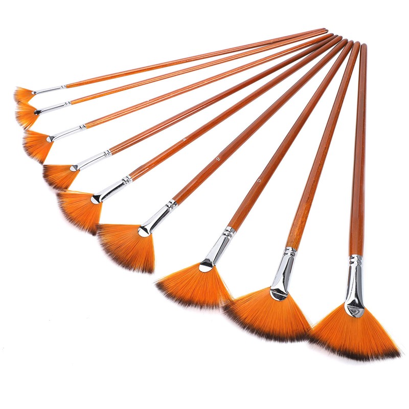 9Pcs Painting Brush Set Nylon Wool Fan shaped Watercolor Acrylic