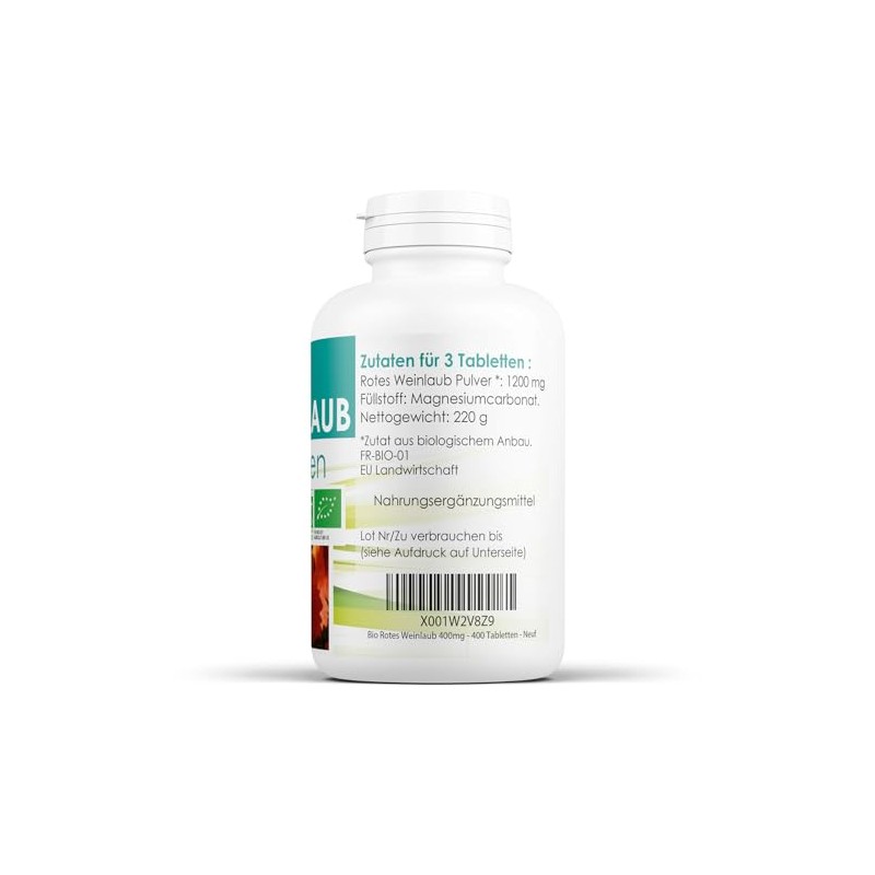Bio Rotes Weinlaub 400mg - 400 Tabletten