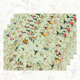 Floral Placemats Set of 30,Flower Bird Table Mats Chinoiserie Table Mats Rustic Vintage Placemats Paper Placemats Vintage Flower Placemats for Party Kitchen Dining Decoration