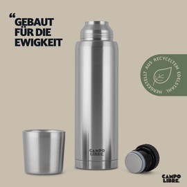 Campo Libre. Jaco® Thermos Flask 1 L, 750 ml, 500 ml I Thermos with Cup I Our Thermos Flask Hot for at least 24 Hours I Insulated Jug with Double Wall Insulation is 100% Leak-proof and Recycled