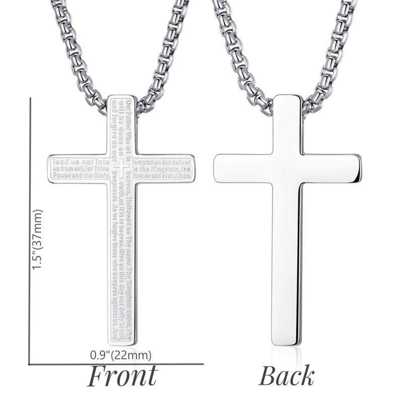 vicima Stainless Steel Lord's Prayer Cross Necklace for Men &