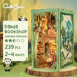 CUTEBEE Book Nook Kit - DIY Miniature House Dollhouse Kit for Adults and Teens, Cute Panda Model Building Bookshelf Insert Decor, Christmas Birthday Gifts for Family, Friends (Panda Bookshop)