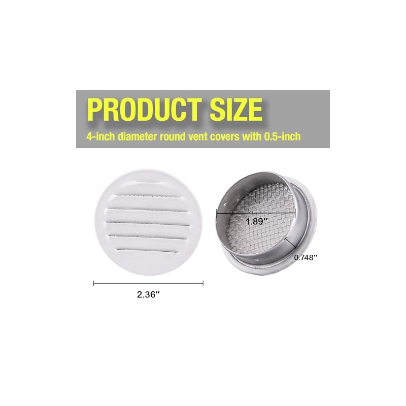 Round Aluminum Louver with Insect Screen, 2 Inches, White, 6-Pack