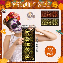 Epakh 12 Pcs Felt Picado Panels, Mexican Dia De Los Muertos Ofrenda Wall Decoration, Monarch Butterfly Sugar Skull Mexican Dia De Los Muertos Altar Backdrop Decorations for Diwali Altar Grave