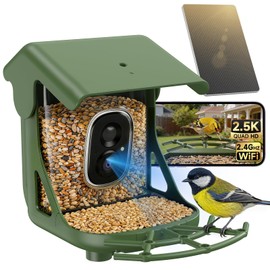 CINMOORE Smart Bird Feeder with Camera - Solar Powered, AI Bird Recognition, 2.4G WiFi 2.5K HD Video Live Stream, Full Color Night Vision, Instant Arrival Alerts, Weatherproof Bird House for Outside