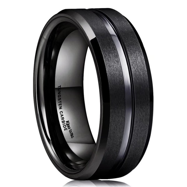 King Will Classic 8mm Black Tungsten Carbide Wedding Band Ring
