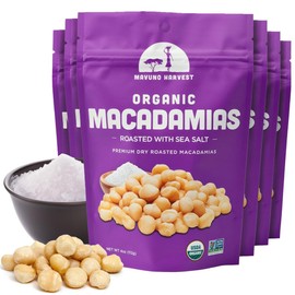 Mavuno Harvest Organic Roasted Macadamia Nuts with Sea Salt | Dry Roasted Whole Macadamia Nuts | Vegan, Non GMO Healthy Snacks for Kids and Adults | Office Friendly Work Snack | 4 Ounce, Pack of 6