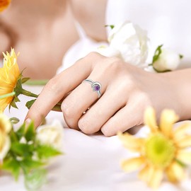 Moon Star Ring 925 Sterling Silver Moon and Sun Ring Amethyst Ring Purple Crystal Rings Open Ring Adjustable Ring Gift for Women