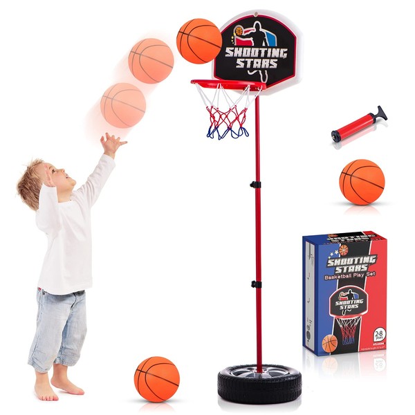 Toddler Basketball Hoop Indoor Stand Adjustable 2.5-4 ft - Mini Indoor Basketball Goal Toy with Ball & Pump Basketball Hoop Indoor Outdoor Play Sport for Age 3 to 8 Years Old, Mini Basketball Toy