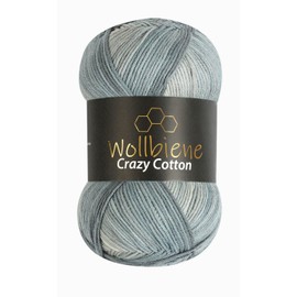 Wollbiene Crazy Cotton Batik, 100 g with Colour Gradient, 55% Cotton, Multicoloured Knitting Wool, Crochet Wool, Wool, All-Year Wool (6030 Grey White)