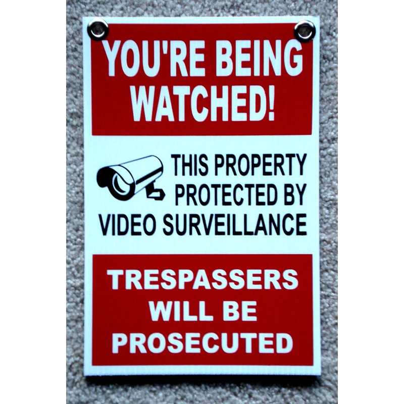 Harrington Signs YOU'RE BEING WATCHED SIGN 8"x12" NEW with Grommets