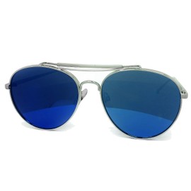 RAKOSTA c2947 Oversized Mirrored Retro Flat Aviator Women Men Vintage Sunglasses (BLUE, METAL FRAME)